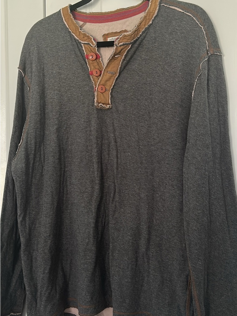 Carbon 2 Cobalt Gray Henley with Tan Placket and Coral Buttons